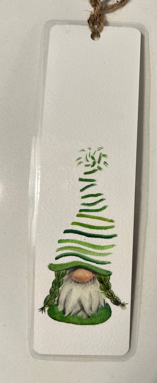" Green Gnome " Original Watercolor Bookmark