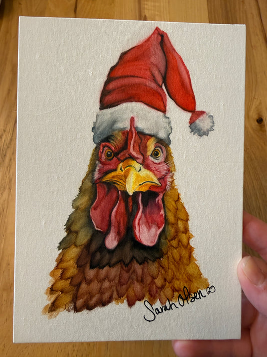 Watercolor Print- Christmas Chicken