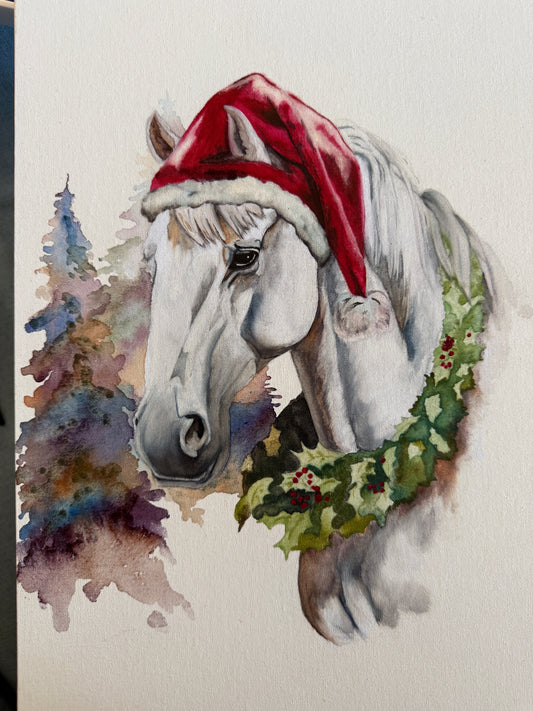 Watercolor Print- Christmas Horse