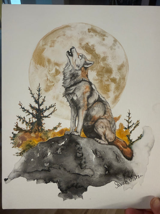 Watercolor Print- "Long Howl" Wolf