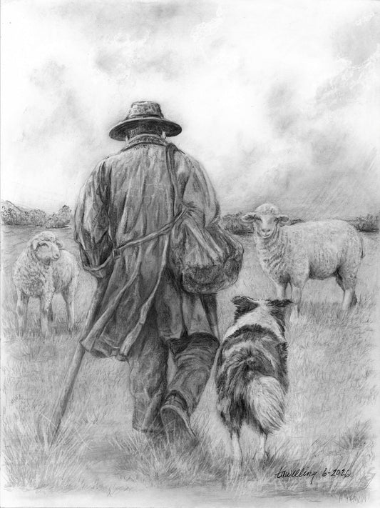 Graphite Pencil Print- "Guardians of the Flock"