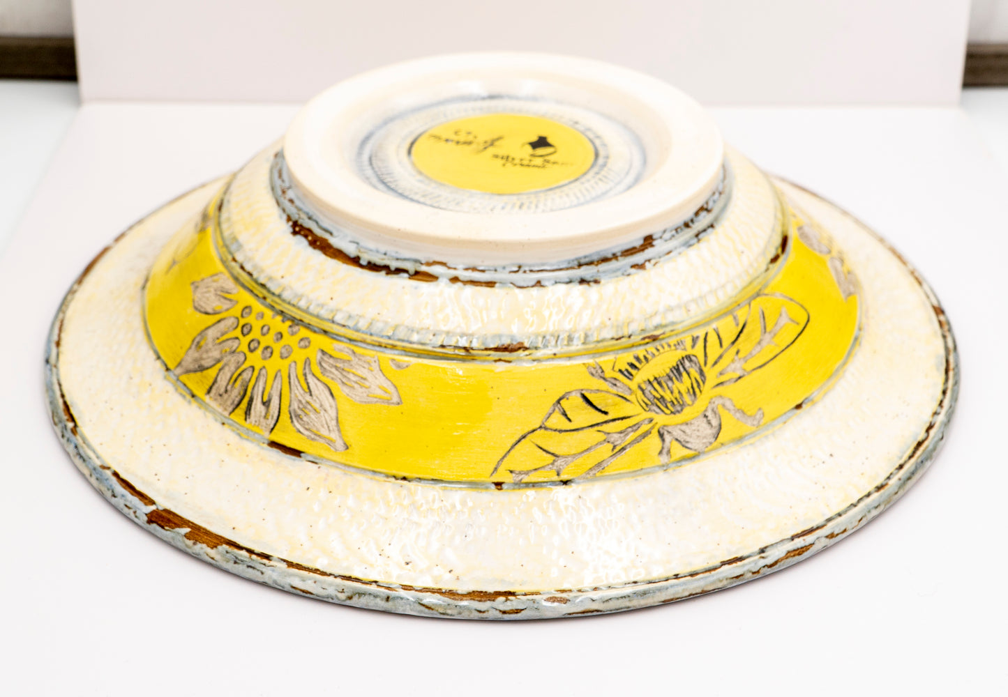 " Carved Bloom " Hand Carved Flower and Bees Stoneware Bowl