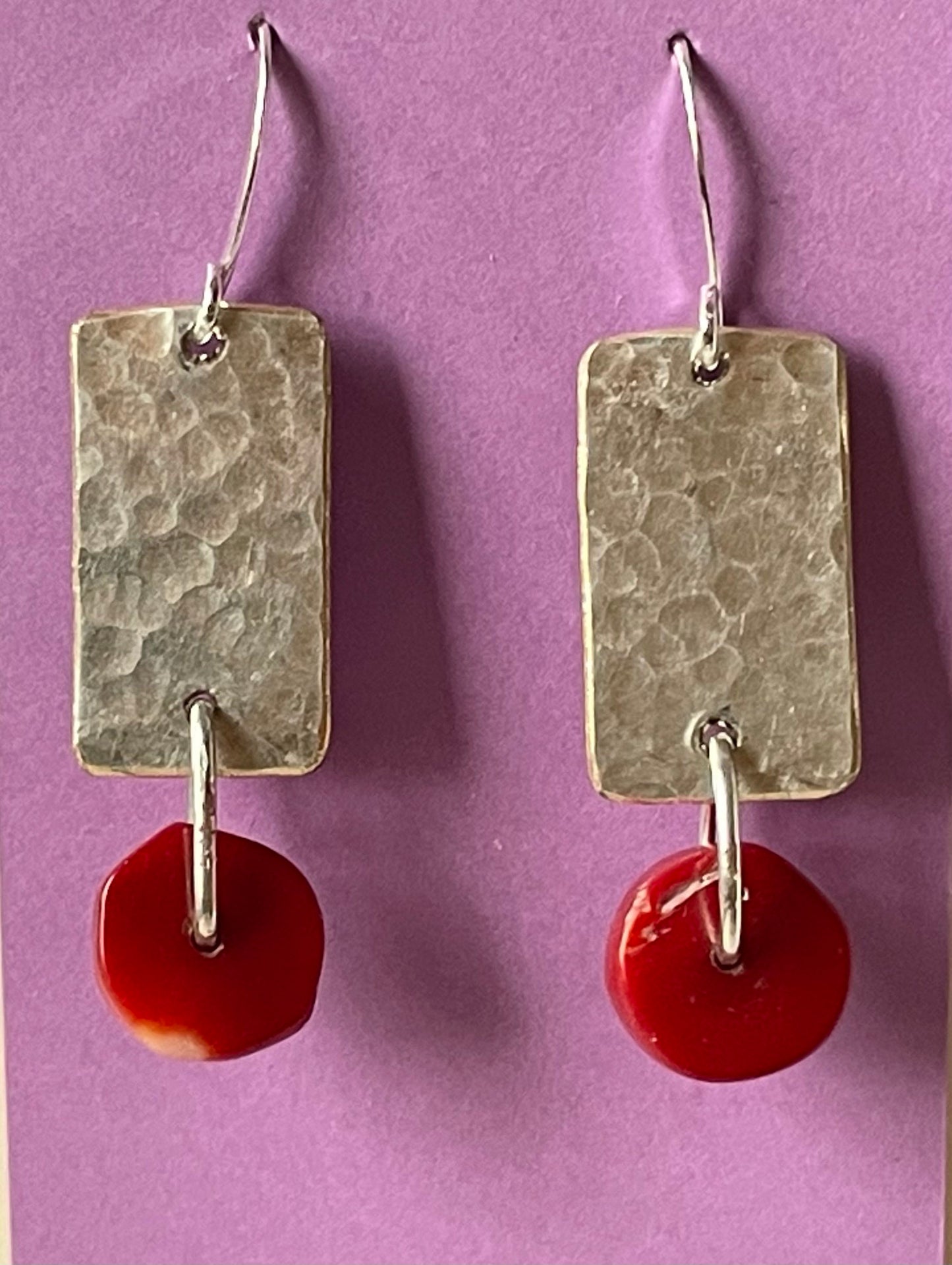 Red Branch Coral Wafers (bot) and O-rings  hammered Silver Plate Rectangular