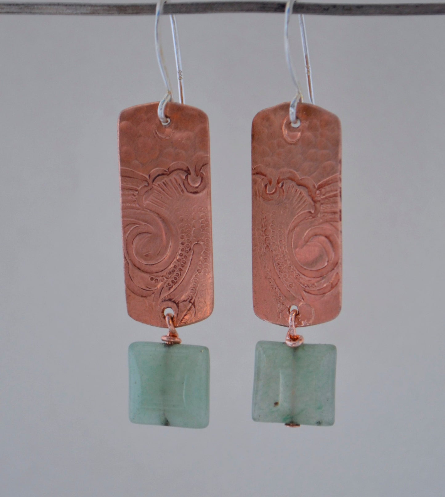 Aventine Square Stones on Pressed Copper with Sterling Silver Hooks