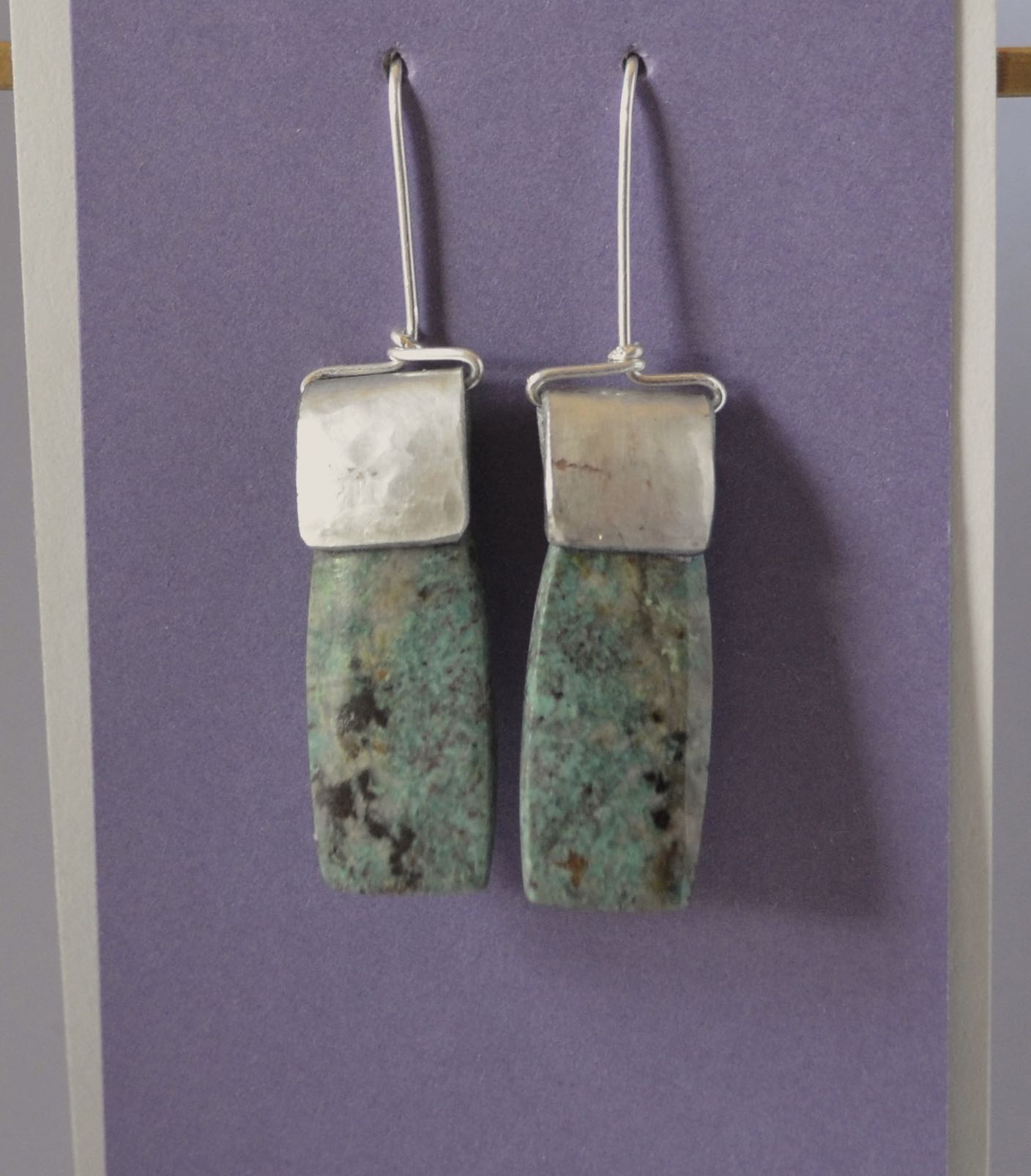 Chrysocolla Stones on Hammered silver Plate - Recycled with Sterling Silver Wires