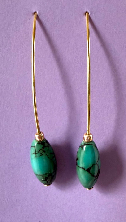 Turquoise Oval Seed Stone Earrings