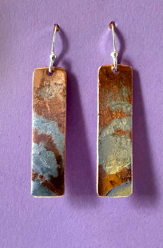 Fused Sterling Silver on Copper Rectangles Earrings