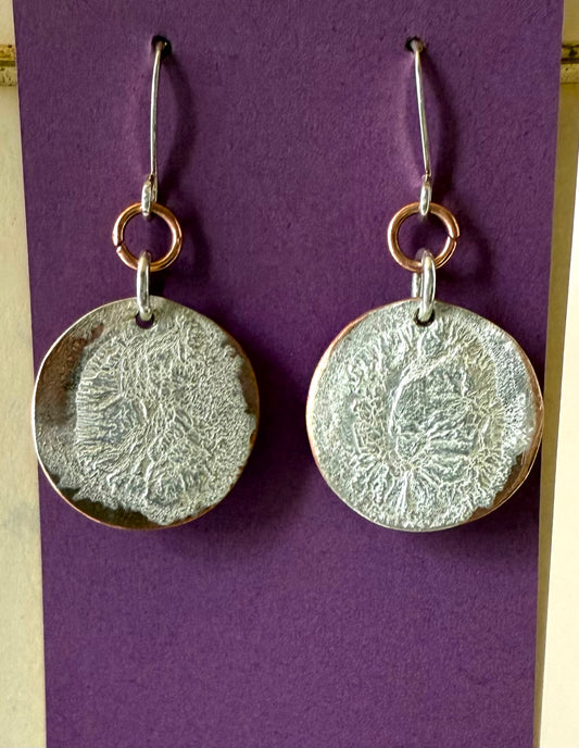 " Full Moonscapes " with O-ring Sterling Silver on Copper Earrings
