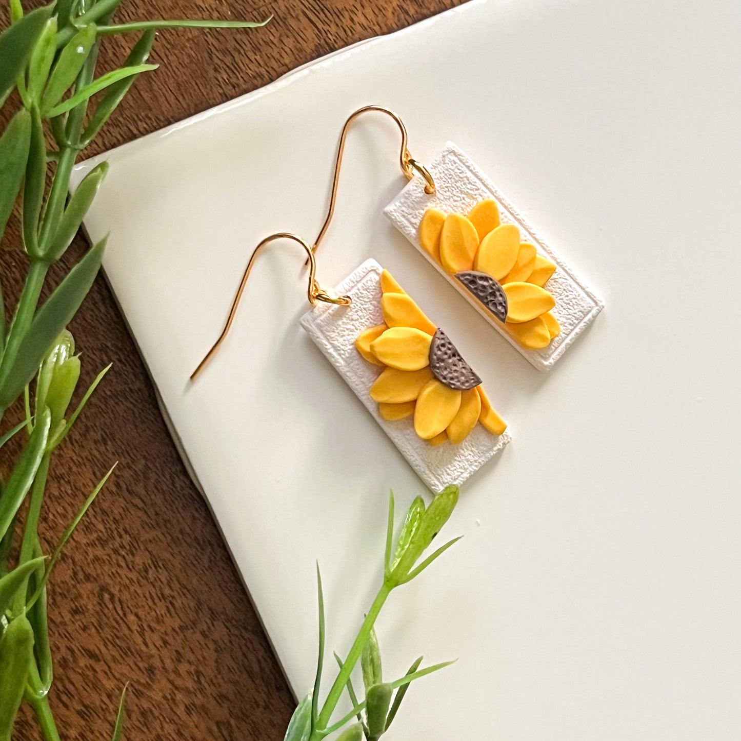 " Half Sunflower " Polymer Clay Earrings