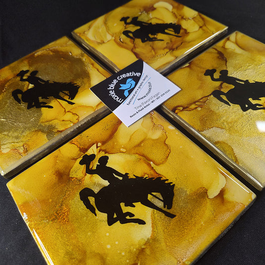 " Steamboat " Bucking Horse Coasters Set of 4
