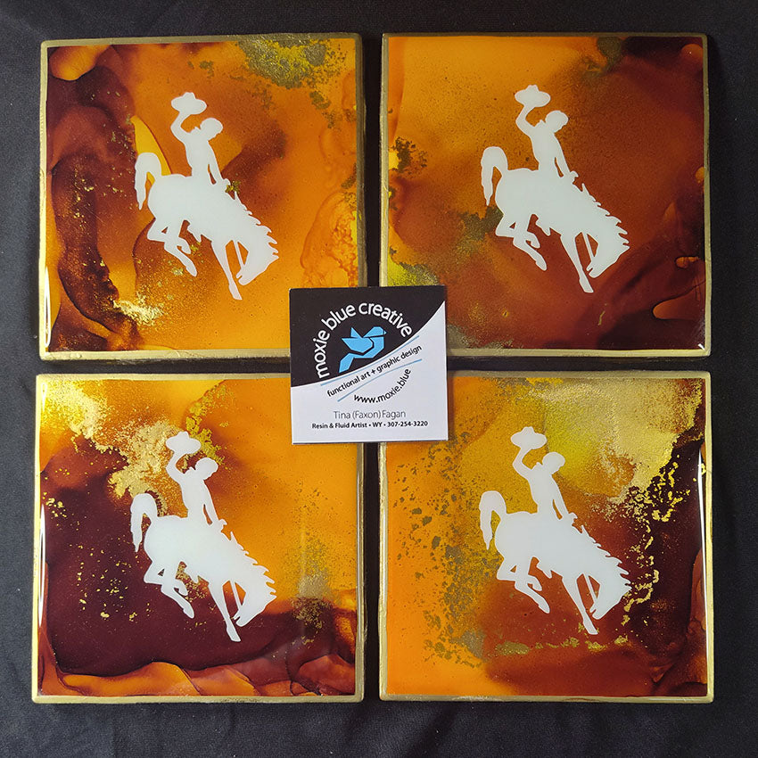 " Steamboat " Bucking Horse Coasters Set of 4