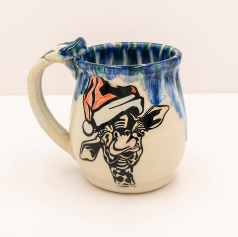 " Santa Giraffe " Stoneware Holiday Mug