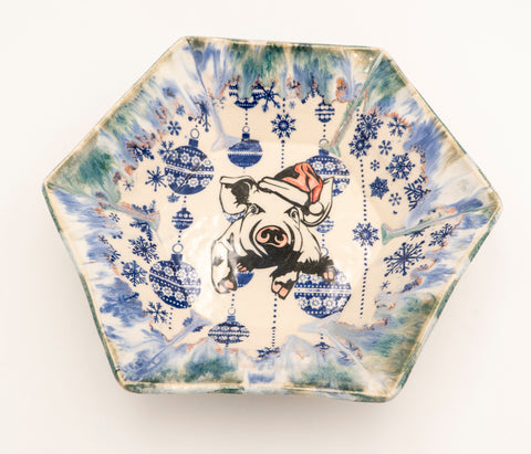 " Santa Pig " Stoneware Serving Bowl