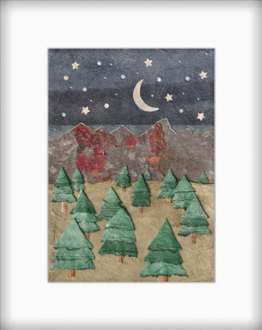 " Teton Starry Night " Paper Collage Art