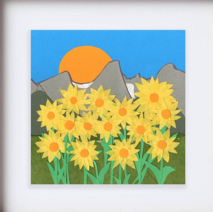 Paper Collage Print- "Rocky Mountain Sunflower Scape"