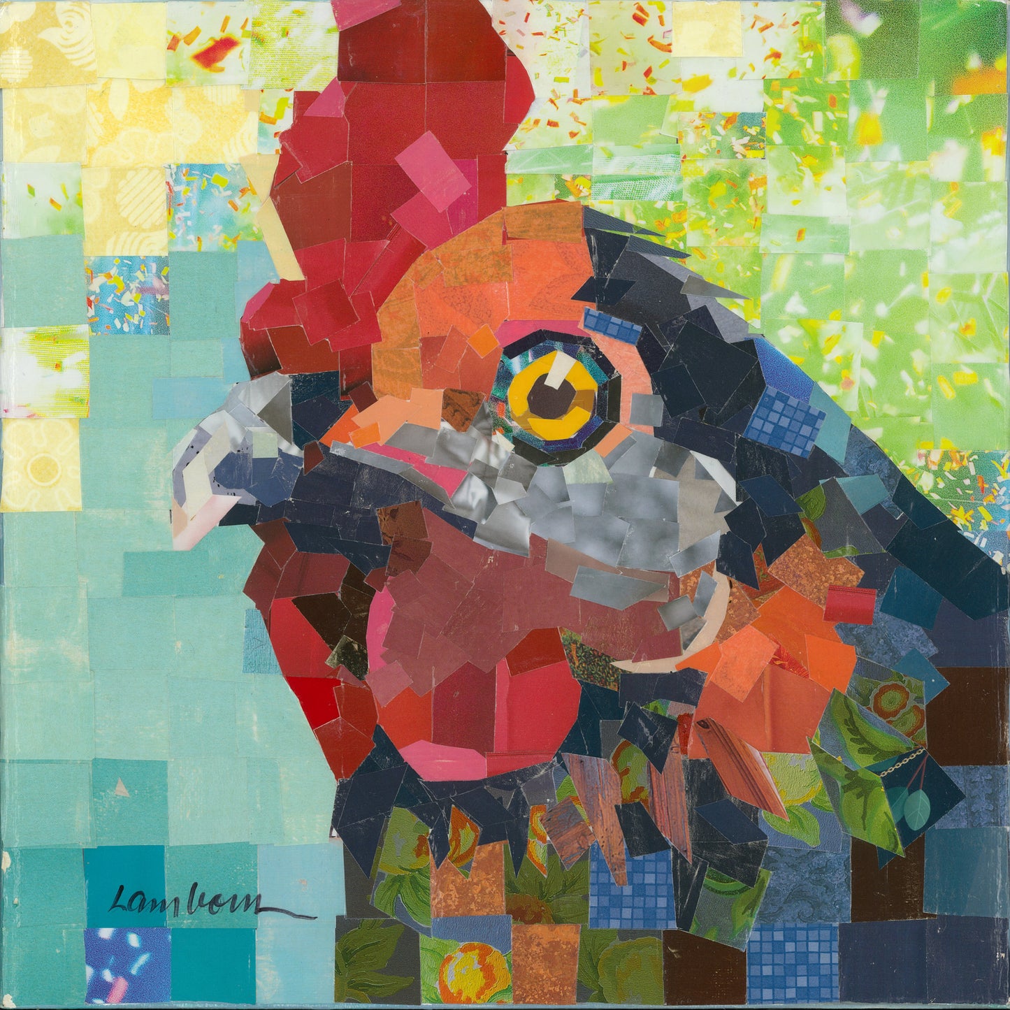 Matted Collage Print- Chickens