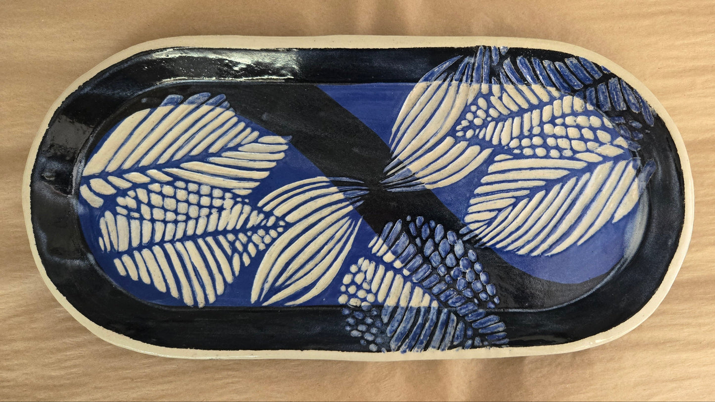 Platter- Leaves- Blue and Black