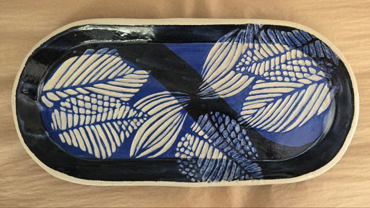 Platter- Leaves- Blue and Black