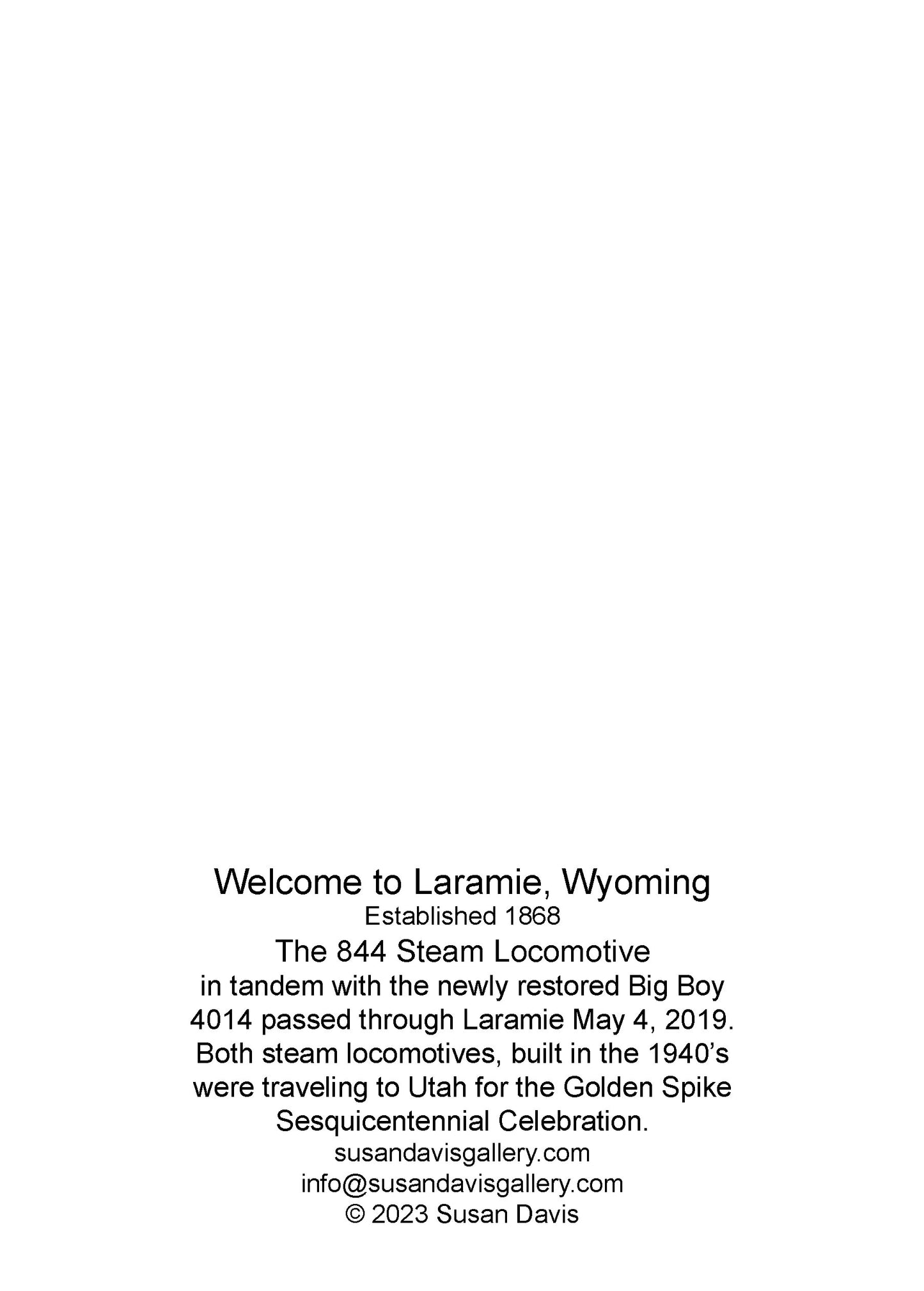 " Welcome to Laramie Wyoming "  844 Steam Locomotive Greeting Card