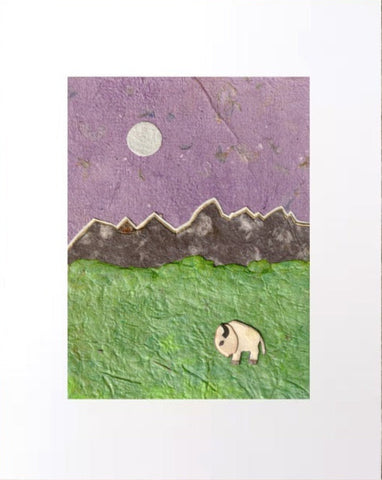" White Buffalo Sunrise " Paper Collage Art