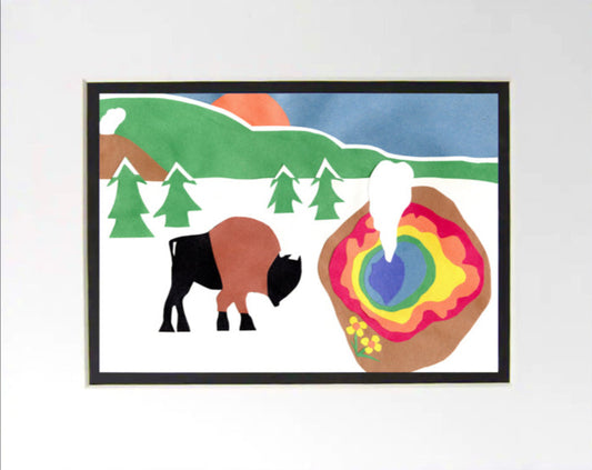 " Winter Yellowstone Buffalo" Paper Collage Art