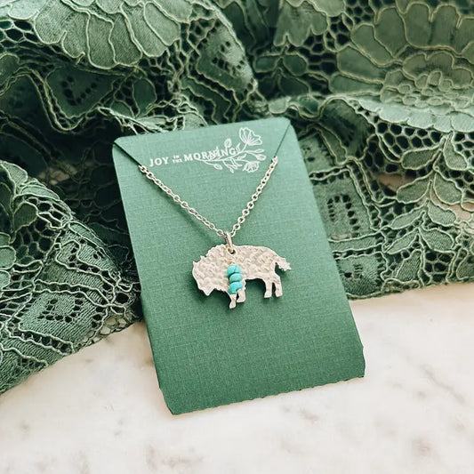 Necklace -Mini Bison W/ Turquoise Bead Accent