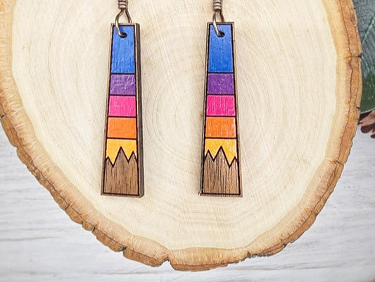 Earrings- Painted Wood Mountain Sunrise