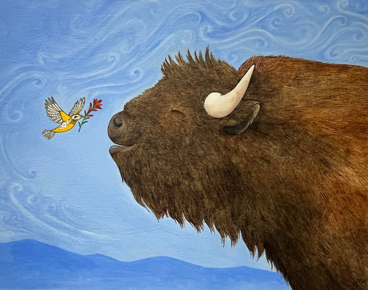 Print - "Amidst the Wyoming Wilds" Bison and Meadowlark
