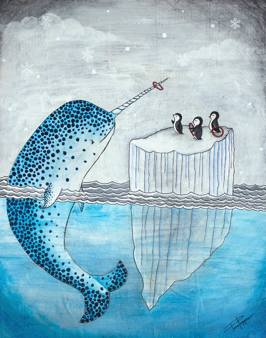 Print - "Arctic Games" Penguins and Narwhal