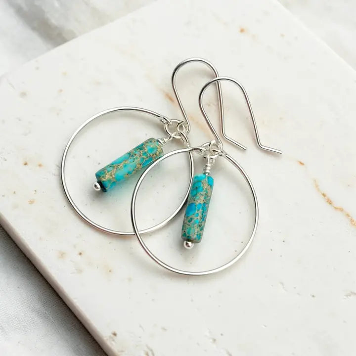 Earrings- Silver Hoops with Turquoise