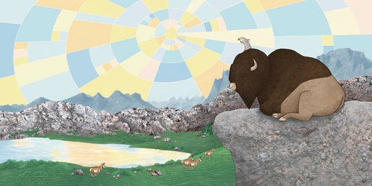 Print- "Beneath The Light" Bison Watching Over All