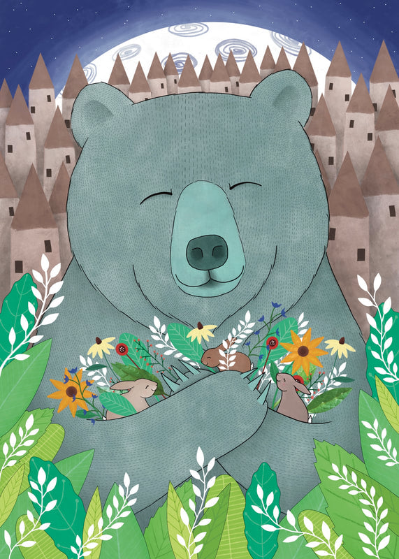Print- "Beyond the Gates" Bear and Rabbits