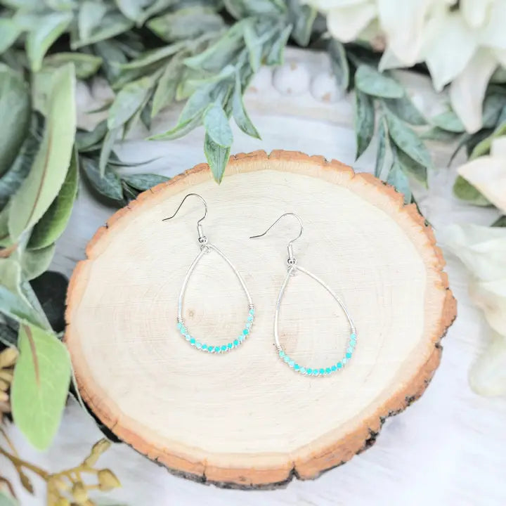 Earrings- Silver Teardrop w/ Teal Seed Beads