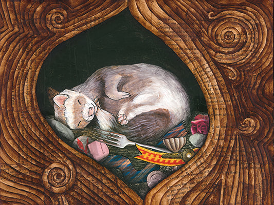 Print- " the Collector" Ferret Curled Up