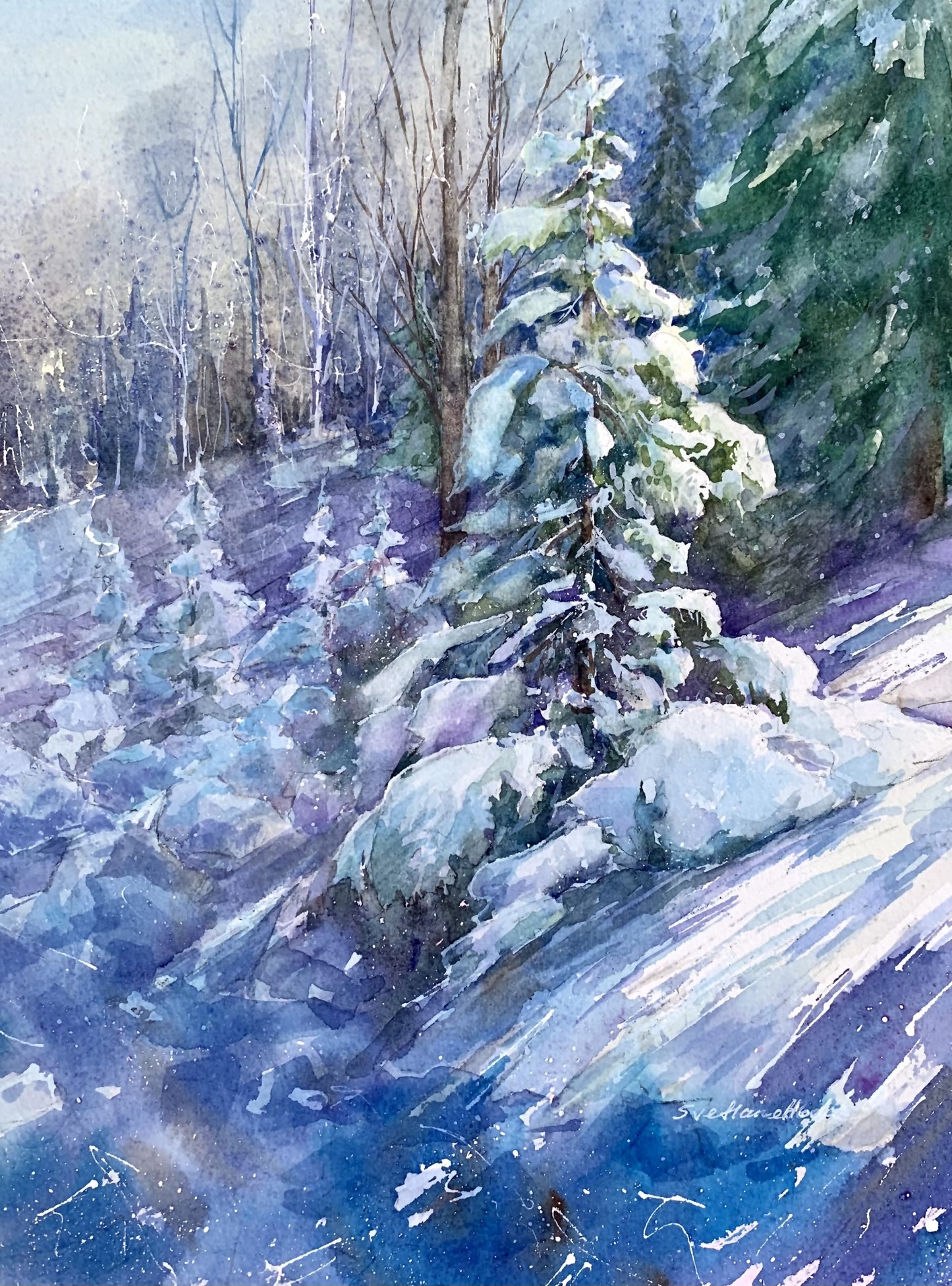 " Colorful Snow " Framed Original Watercolor