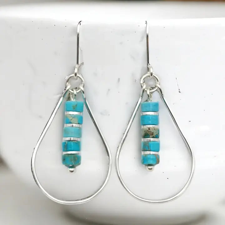 Earrings- Teardrop Hoop Silver and Turquoise