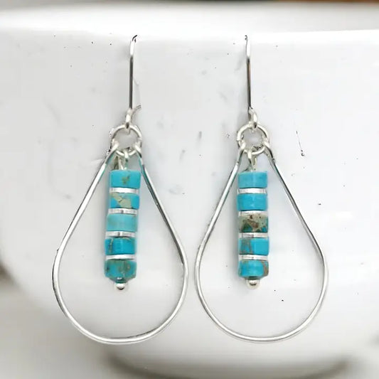 Earrings- Teardrop Hoop Silver and Turquoise