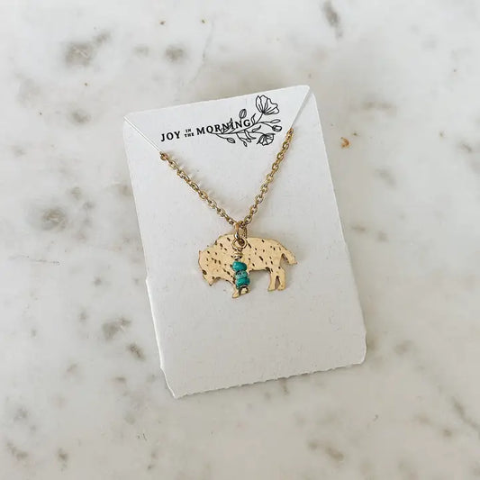 Necklace -Mini Bison W/ Turquoise Bead Accent