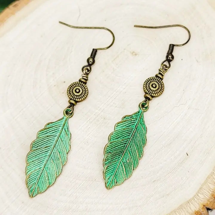 Earrings - Patina Feather Green