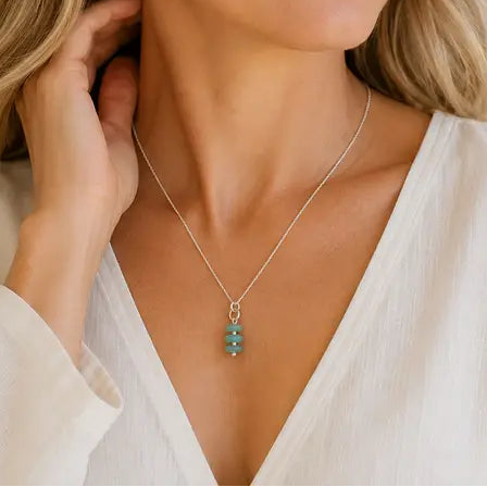 Necklace - Silver Chain and Amazonite Beads