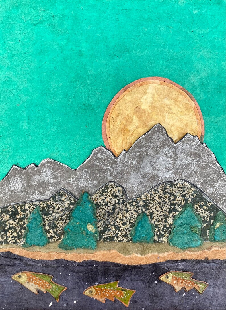 Paper Collage Print- "Trout Bite Night "
