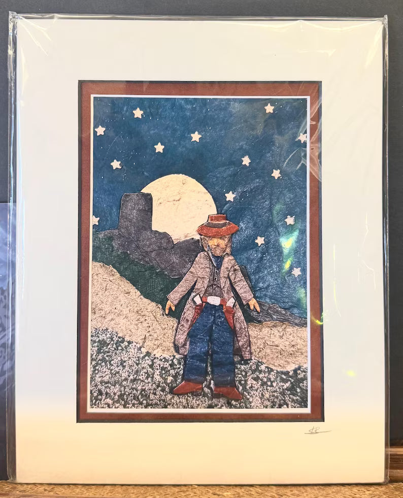 Paper Collage Print- "Full Moonrise Gunslinger"