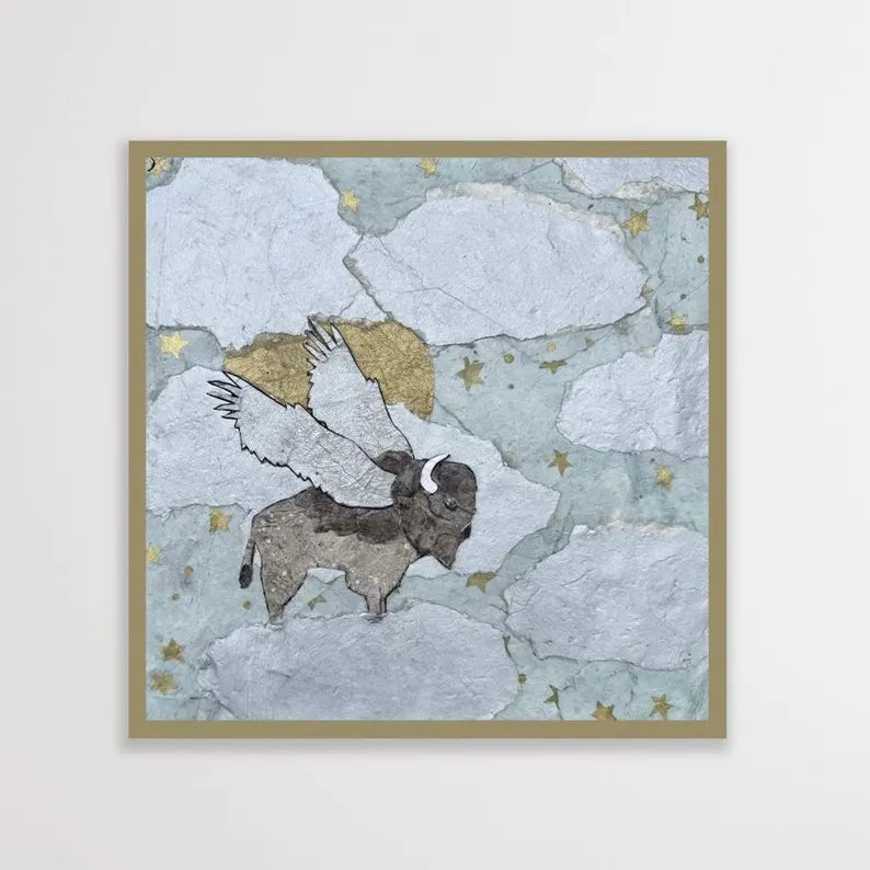Paper Collage Print- "Starry Sky Winged Bison"