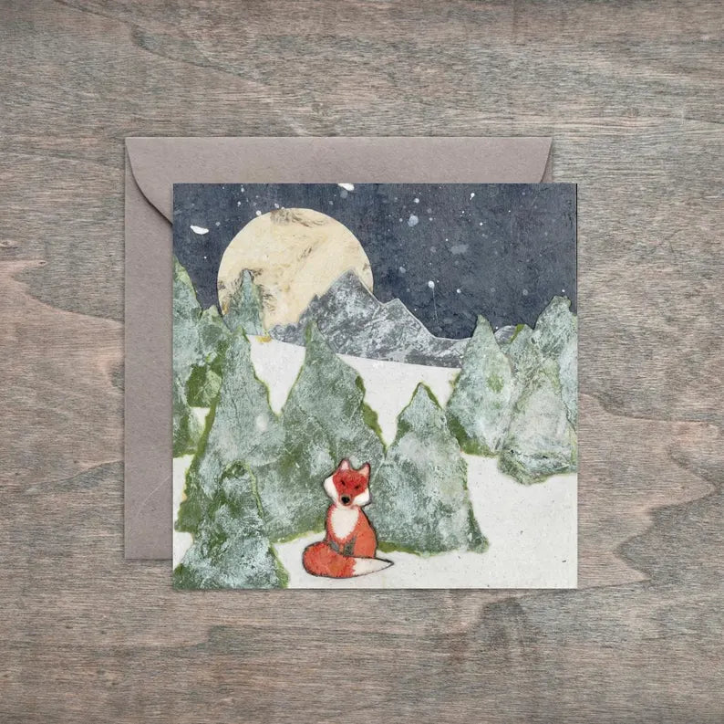 Paper Collage Print- "Full Moon Foxy"