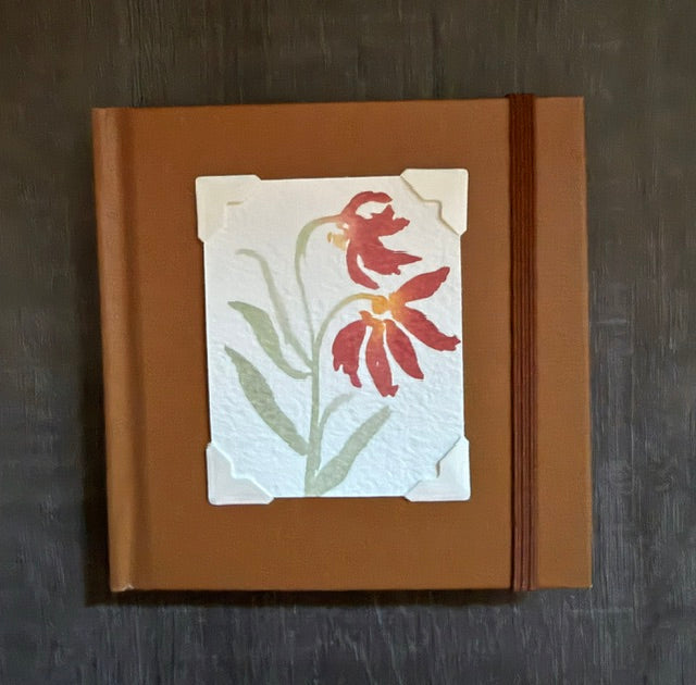 Mini Sketchbook- Brown with Two Flowers Watercolor