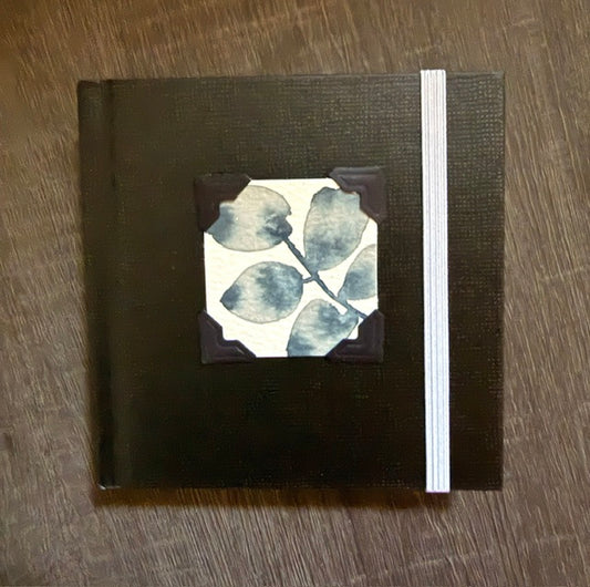 Mini Sketchbook- Black with Eucalyptus Leaves Watercolor