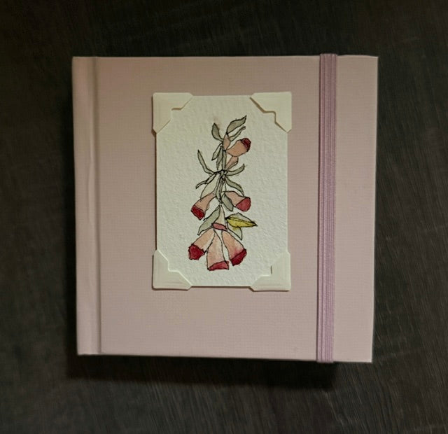 Mini Sketchbook- Pink or Black with Foxglove Flower Watercolor