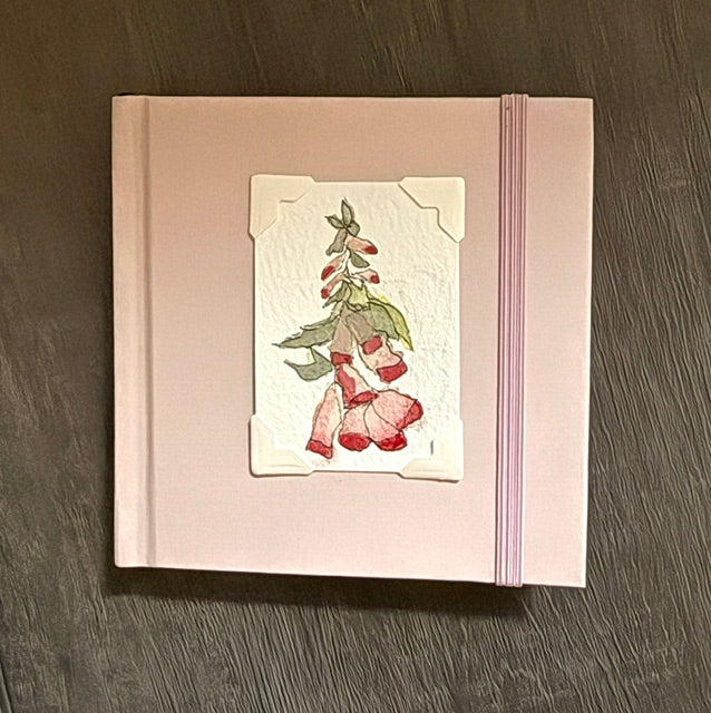 Mini Sketchbook- Pink or Black with Foxglove Flower Watercolor