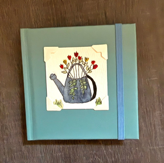 Mini Sketchbook- Dark Teal with Tulips in a Water Can Watercolor