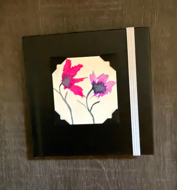 Mini Sketchbook- Black with Two Asian Flowers Watercolor